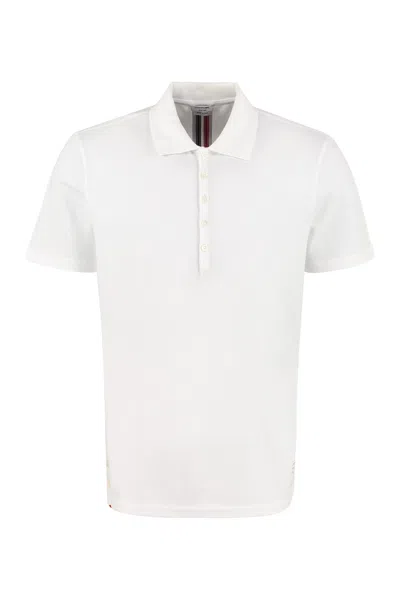 Thom Browne White Short-sleeved Cotton Polo Shirt For Men With Back Tricolor Detail And Asymmetric Hem