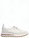 Thom Browne White Sneakers With Suede Overlays And Striped Detailing In White