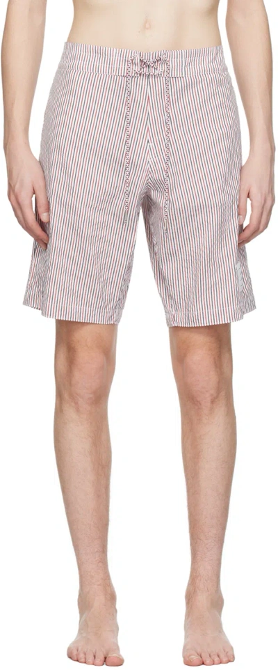 Thom Browne White Stripe Swim Shorts In 960 Rwbwht