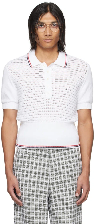 Thom Browne White Striped Polo In 100 White