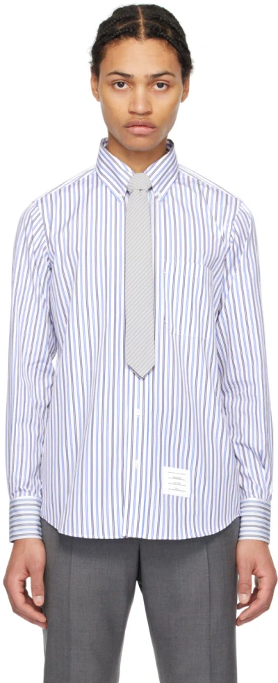 Thom Browne White Striped Shirt In 415 Navy