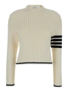 Thom Browne White Sweater With 4-bar Detail In Knit Woman In Neutrals