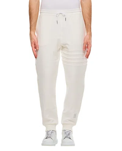 THOM BROWNE WHITE SWEATPANTS WITH EMBOSSED SEAMS