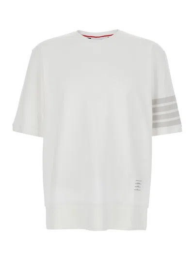 Thom Browne White T-shirt With Classic Collar And 4-bar Detail On The Sleeve In Cotton Man