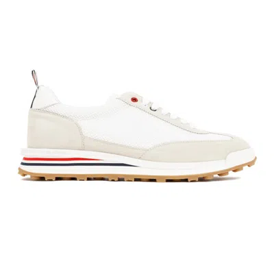 Thom Browne Kid Suede Tech Runner Trainer In White