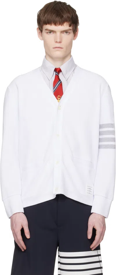 Thom Browne White Textured Pique 4-bar Cardigan In Neutral