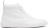 Thom Browne White Vitello Calf Leather High Top Heritage Sneakers In White
