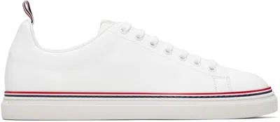 Thom Browne White Vitello Calf Tennis Sneakers In Multi