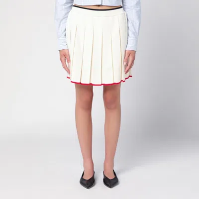 Thom Browne Needle Stitch Wool Pleated Mini Skirt In White