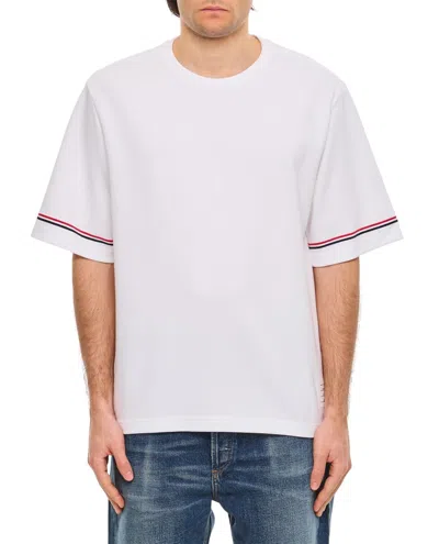 Thom Browne Wide Cotton Crew-neck T-shirt With Contrasting Stripes In White