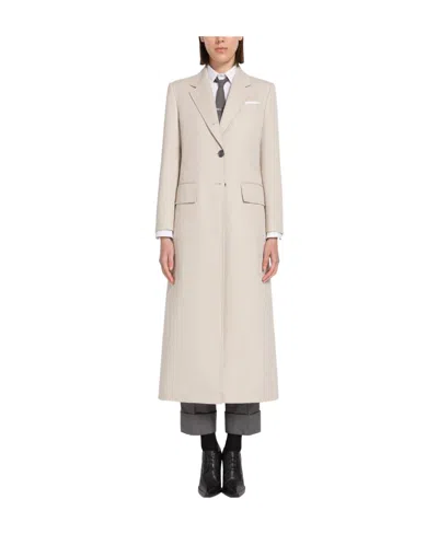 Thom Browne Wide-lapel Flap-pockets Overcoat In White