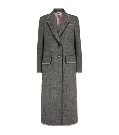 Thom Browne Wide-lapel Overcoat In Grey