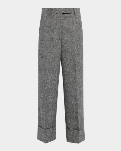 Thom Browne Wide-leg Cuffed Crop Trousers In Gray