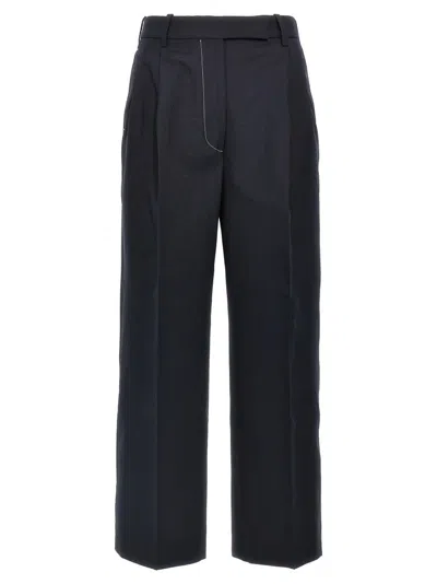 Thom Browne Wide Leg Wool Blend Trousers In Black