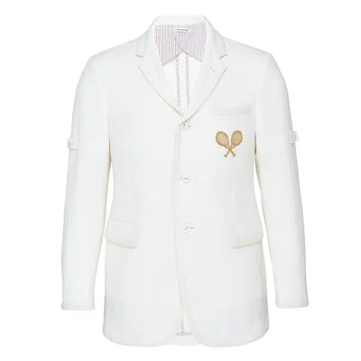 Thom Browne Wide Shoulder Constructed Blazer In White