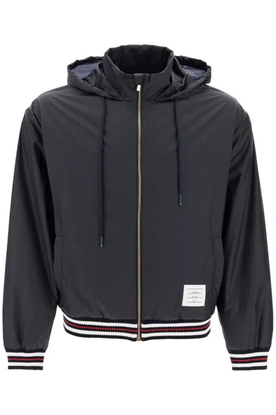 Thom Browne Logo-patch Ripstop Lightweight Jacket In Blue