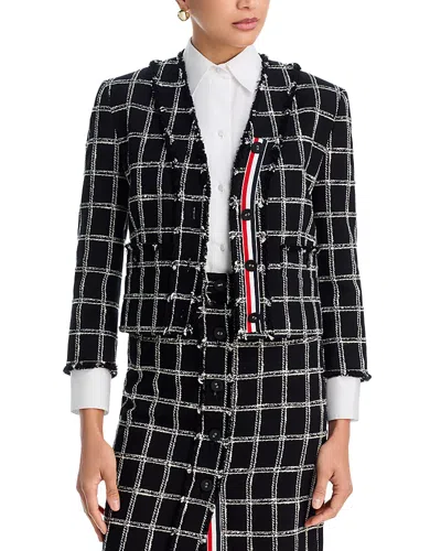 Thom Browne Windowpane Houndstooth Tweed V Neck Cardigan Jacket In Multi