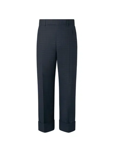 Thom Browne Windowpane-check Cropped Trousers In Blue