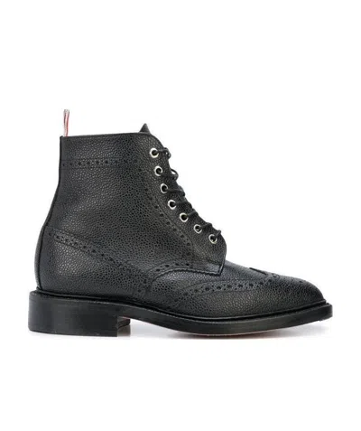 Thom Browne Wingtip Boot In Black Pebble Grain