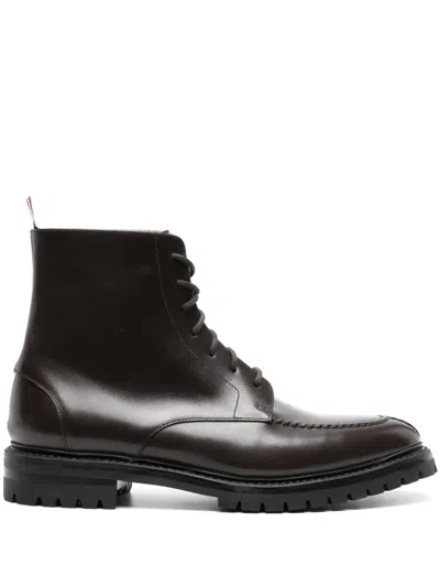 Thom Browne Almond-toe Leather Ankle Boots In Brown
