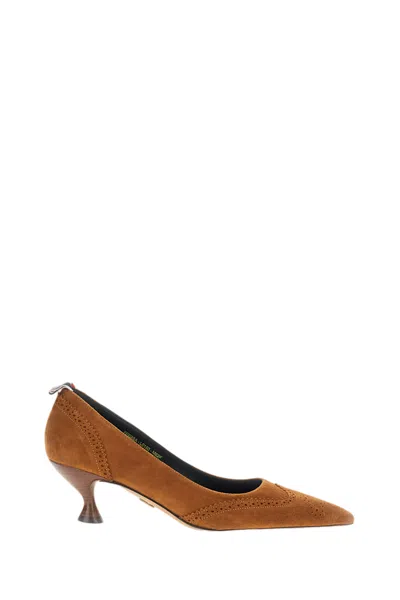Thom Browne Wingtip Brogue Pump In Premium Velukid Suede In Orange
