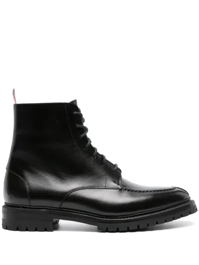 Thom Browne Lace-up Leather Boots In Black
