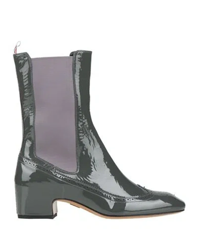 Thom Browne Woman Ankle Boots Lead Size 6 Calfskin, Textile Fibers
