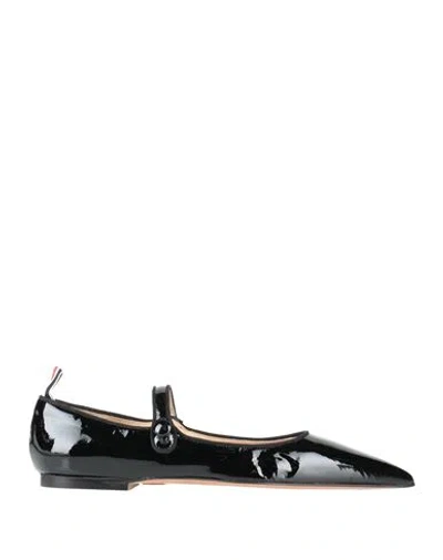 THOM BROWNE THOM BROWNE WOMAN BALLET FLATS BLACK SIZE 8 LEATHER
