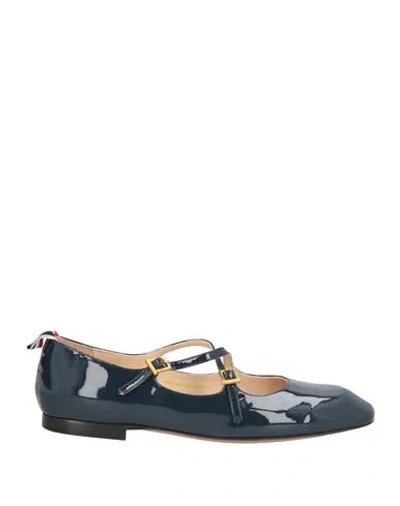 Thom Browne Woman Ballet Flats Navy Size 8 Leather In Blue