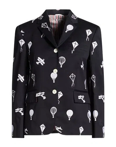 Thom Browne Woman Blazer Blue Size 8 Cotton, Viscose In Black