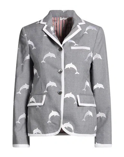 Thom Browne Woman Blazer Grey Size 4 Wool, Polyester In Gray