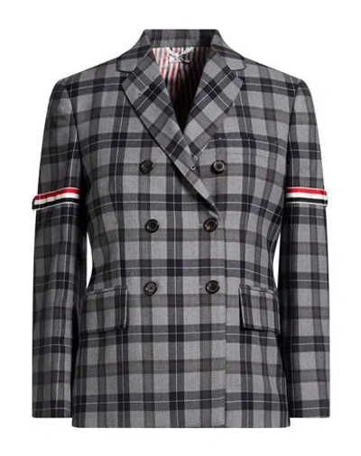 Thom Browne Woman Blazer Grey Size 6 Wool, Polyester In Gray