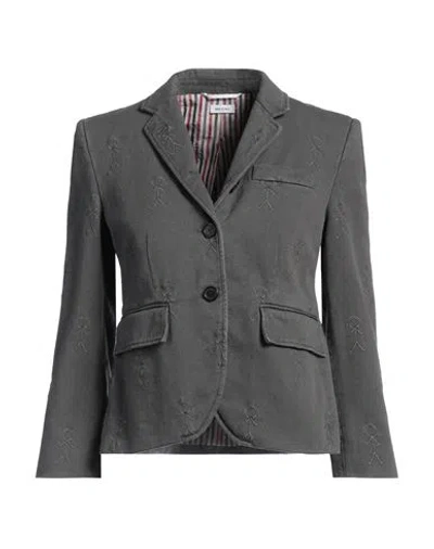 Thom Browne Woman Blazer Lead Size 10 Cotton, Viscose In Grey