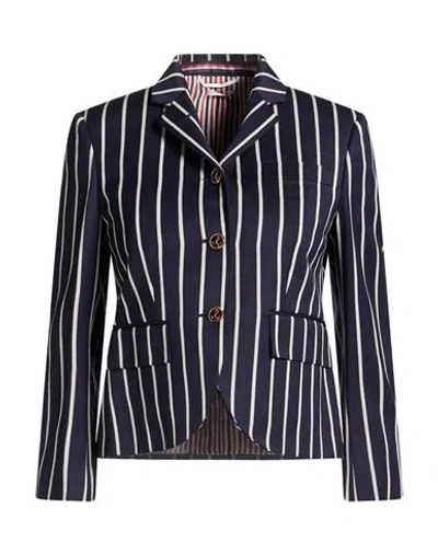 Thom Browne Woman Blazer Midnight Blue Size 2 Wool, Cotton In Black
