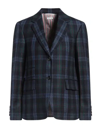 Thom Browne Woman Blazer Navy Size 4 Wool, Elastane In Navy Blue