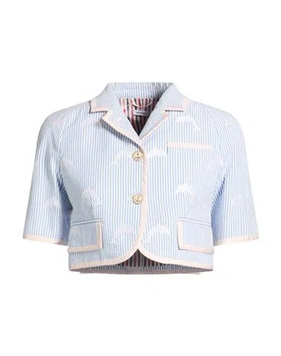 Thom Browne Woman Blazer Sky Blue Size 6 Cotton, Viscose