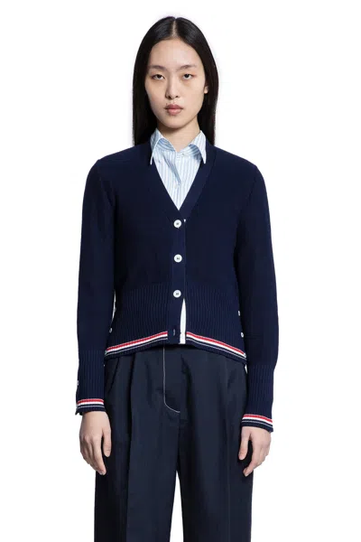 Thom Browne Cardigan A Collo A V Con Cucitura A Trama In Blue
