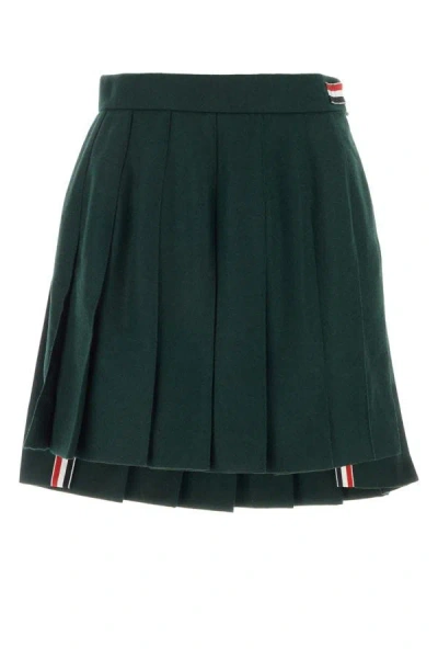 Thom Browne Woman Bottle Green Wool And Polyester Mini Skirt
