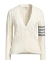 Thom Browne Woman Cardigan Cream Size 8 Merino Wool In White