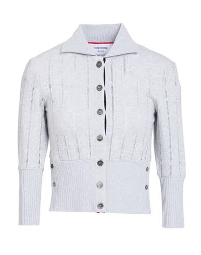 Thom Browne Woman Cardigan Light Grey Size 8 Cotton, Elastane