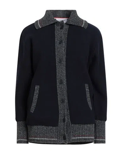 Thom Browne Woman Cardigan Midnight Blue Size 8 Wool, Silk, Cotton, Polyamide, Viscose