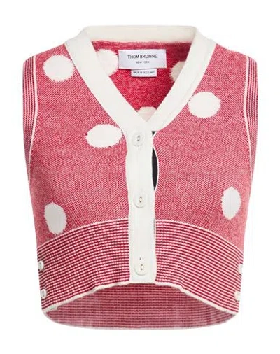 Thom Browne Woman Cardigan Red Size 8 Cashmere In Pink