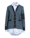Thom Browne Woman Cardigan Slate Blue Size 4 Cotton