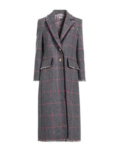 Thom Browne Woman Coat Midnight Blue Size 6 Wool In Gray