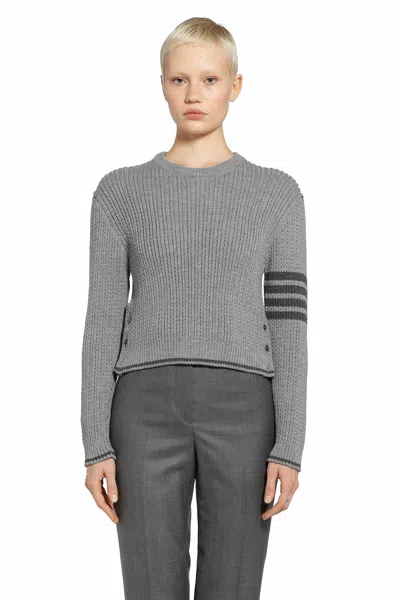 Thom Browne 4-bar Stripes Cable-knit Jumper In Grey