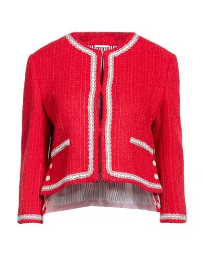 Thom Browne Woman Jacket Red Size 6 Polyester, Cotton, Acrylic, Wool, Polyamide