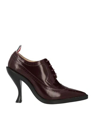 Thom Browne Woman Lace-up Shoes Burgundy Size 8 Calfskin