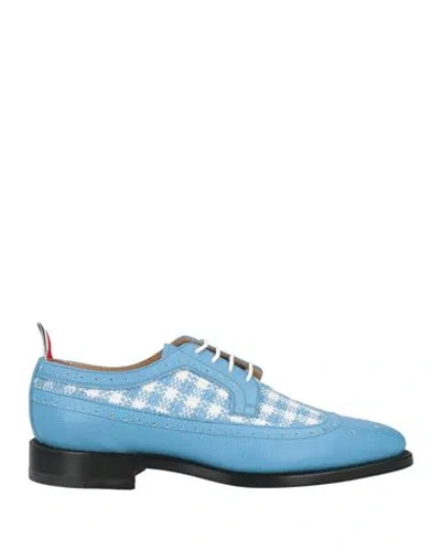 Thom Browne Woman Lace-up Shoes Light Blue Size 8 Leather, Textile Fibers