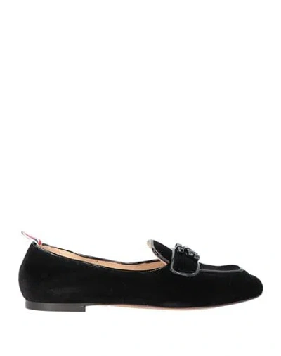Thom Browne Woman Loafers Black Size 7 Textile Fibers, Leather