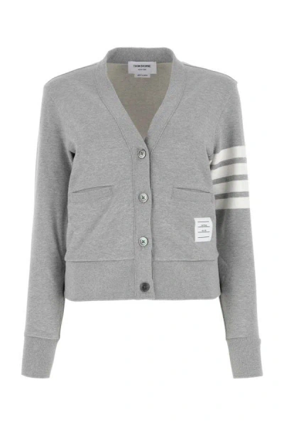 Thom Browne Melange Grey Cotton Cardigan In Grey
